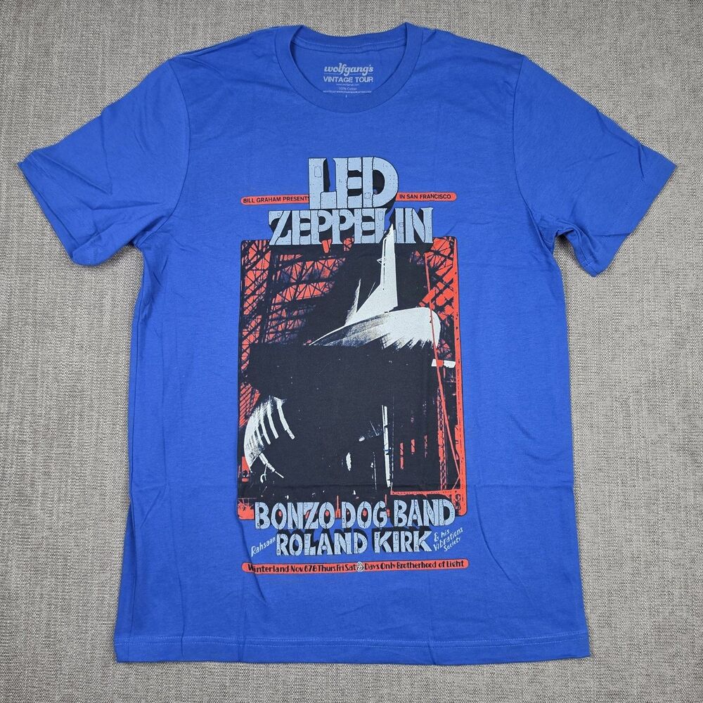 Led Zeppelin Mens Graphic T Shirt Size Large Blue Winterland 1969 Rock Band Tee